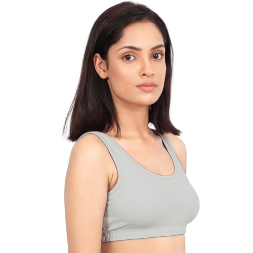 Image of DChica Sports Bra for Women, Cotton Non Padded Full Coverage Non-Wired T-Shirt Gym Workout Bra with Regular Broad Strap, Activewear Training Bra for Ladies