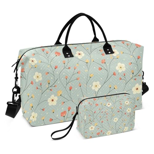 Cute Flower Travel Duffle Bag,Large Weekender Travel Bag for Women Men Waterproof Luggage Bag with Trolley Sleeve,Airplane Travel Essentials for Flying
