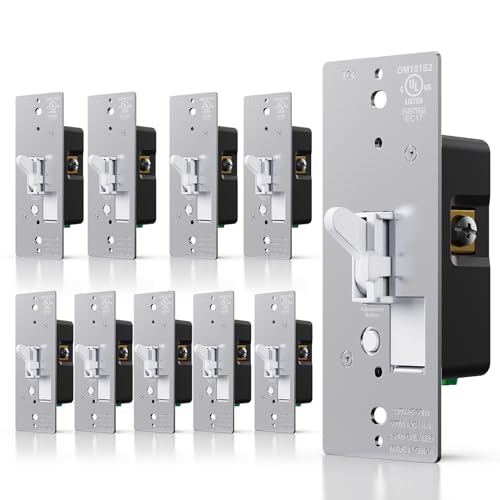 Image of AIDA Toggle Slide Dimmer Switch for Dimmable LED Light /CFL /Incandescent 600 Watt max, Single-Pole or 3-Way, Rocker On /Off Wall Switch with Dimmer Slider, Wall Plate NOT Included, UL, White, 10 Pack