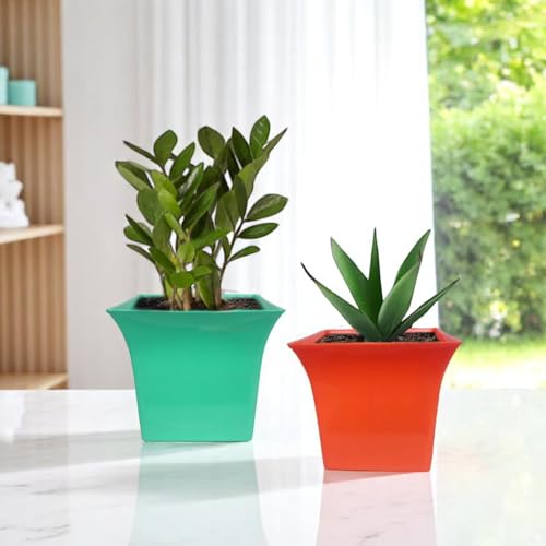 Image of Go Hooked Plastic Planter Pots Set of 7 | Multicolor Flower Pots Perfect for Home, Office & Garden Decor | Uber Square Pot 6.5 Inch for Indoor & Outdoor Plants | Durable, Lightweight & Modern Design