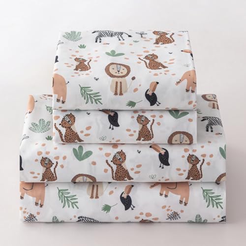 Jessrydo Full Sheet Set Kids Deep Pocket Full Sheets Soft Cute Bed Sheets 4 Pieces Full Bed Sheets Kids Boys Girls Animal?Pattern Printed Set with 1 Flat Sheet, 1 Fitted Sheet, 2 Pillowcases