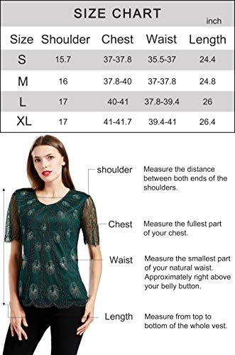 Babeyond 1920S Beaded Evening Top Art Deco Peacock Sequin Embellished Blouse Shirts (Dark Green, S) #TOP6