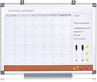 Swansea Wall Planner Magnetic Whiteboard Monthly Calendar Board with 2 Dry Erase Marker+3 Magnets+6 Pins,60x45cm