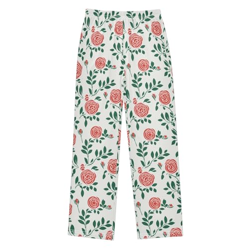 Pantalon de pyjama garçon à motif feuille rouge - Bas de nuit doux avec poches