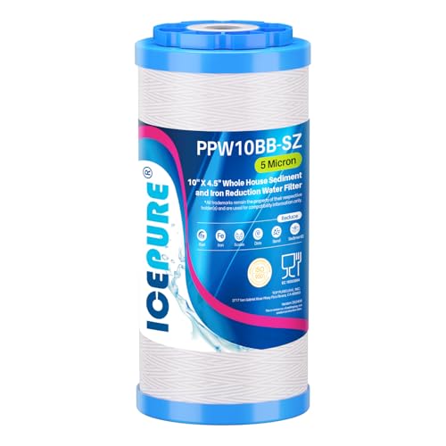 ICEPURE 5 Micron 10”*4.5'' PPW10BB-SZ Whole House Sediment String Wound Water Filter, Compound With Iron Reducing Filter, 1Pack