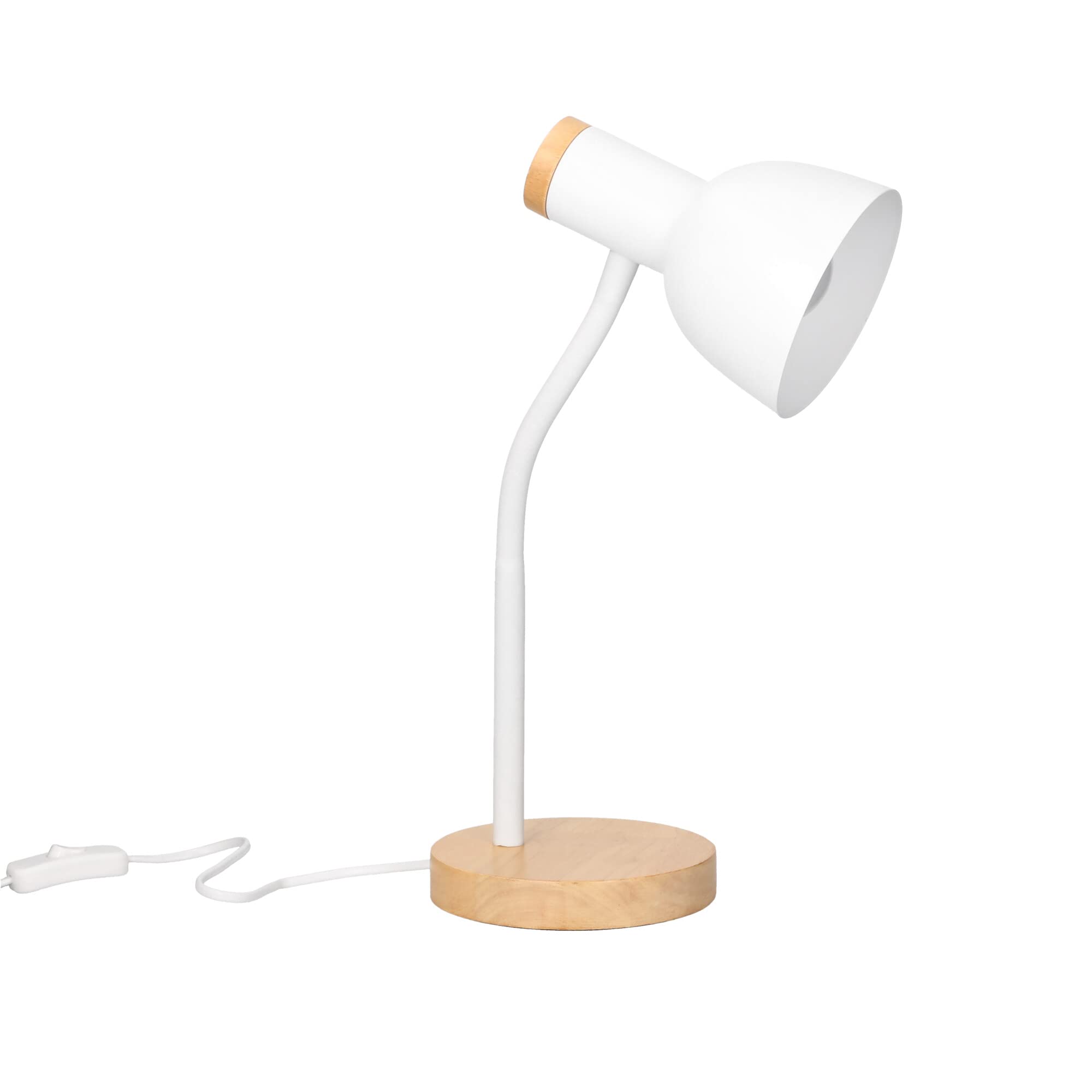 FORLIGHT Forlight Mila Lámpara de Escritorio de Estilo Nórdico. Flexo de Escritorio E27 de Acero Blanco y Madera Clara Natural