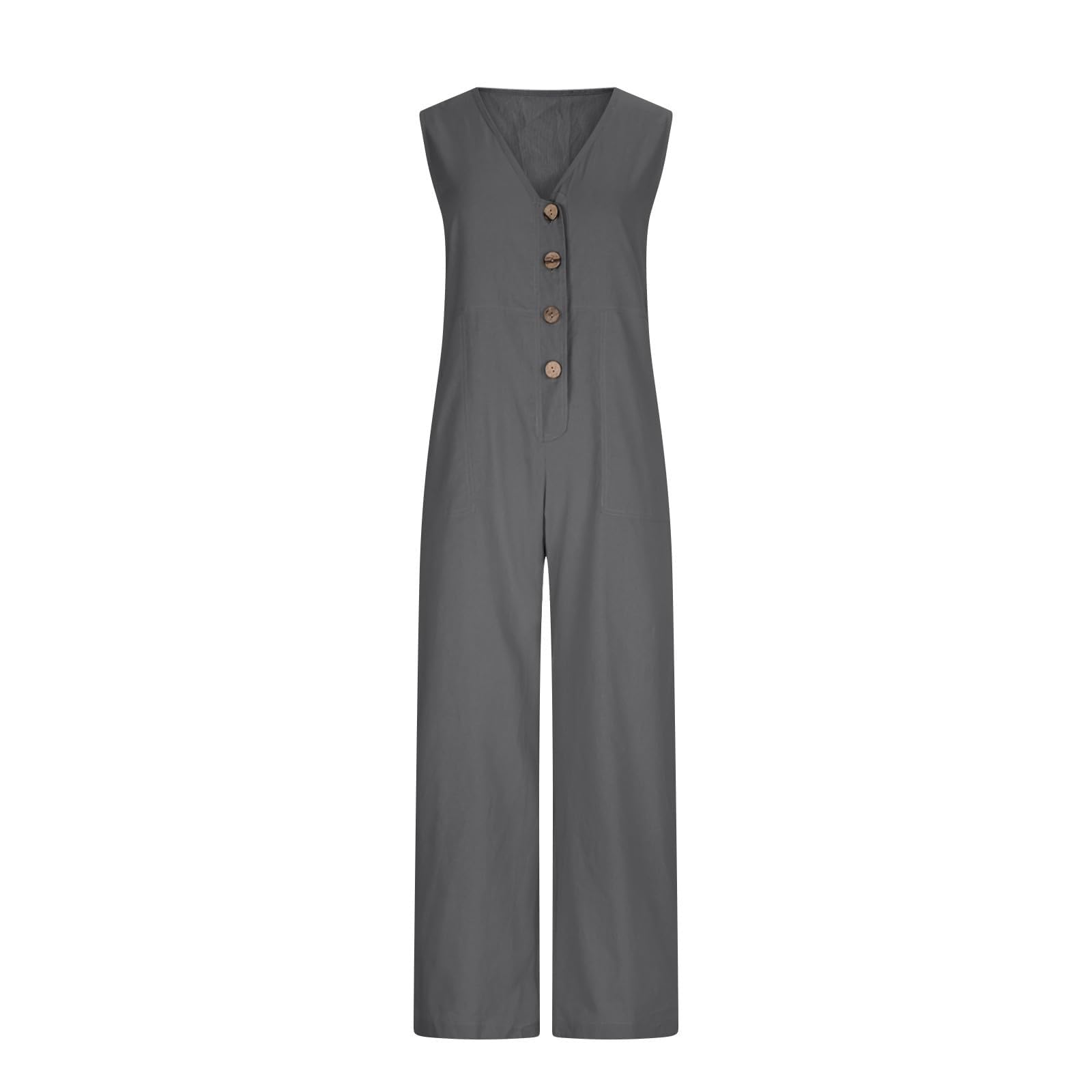 Tuta estiva da donna, casual, con scollo a V, senza maniche