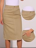 Allegra K damska spódnica jeansowa z dżinsu z kieszeniami, khaki, XL