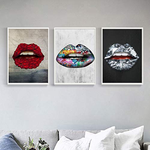 Impression sur Toile, Couleur Impression Fleur Lèvres Mur Art Affiche Salon Chambre Cuisine Décoration de la Maison-3 pièces-sans cadre,20X30cm Cover