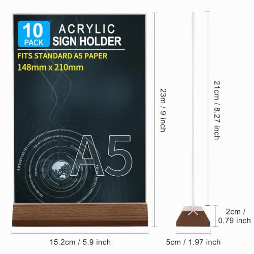 Srvnpioy Lot de 10 Presentoir de Table A5 en Acrylique, Porte Menu A5 T-Standard, Support Menu en bois pour Tables, Présentoir Plexi pour Restaurant, Hôtel, école, Bureau, Conférence, Réception – vue 2