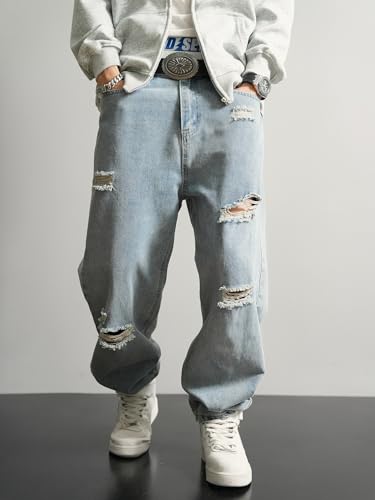 Men's Ripped Baggy Taper Jeans Tapered Leg Hip Hop Harem Denim Pants Trousers2