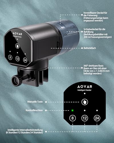 Futterautomat für Aquarium Automat Fische Futterspender: 200ML Groß Kapazität Fischfutter Feeder Feuchtigkeitsbeständig Fisch Futterautomaten Fuer Aquarium Fischtank