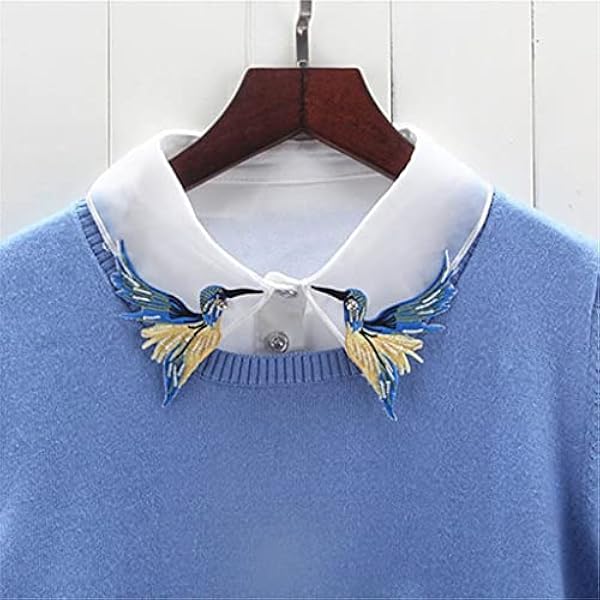 HZH Vrouwen overhemd nep kraag stropdas zware vogel borduurwerk kristal naaien afneembare kraag valse kraag revers blouse top (kleur: A, maat: één maat)