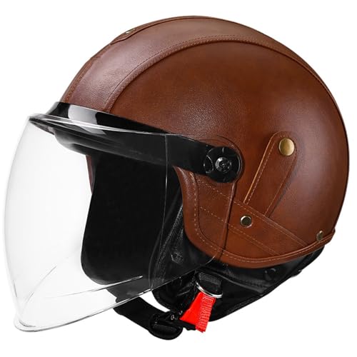 Casco abierto 3/4 de cuero PU con doble visera solar para moto 2