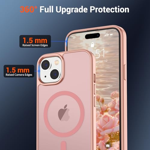 Image of SUPFINE Magnetic for iPhone 15 Case (Compatible with MagSafe)(Military Grade Drop Protection) Translucent Matte Shockproof Phone Cover,Pink