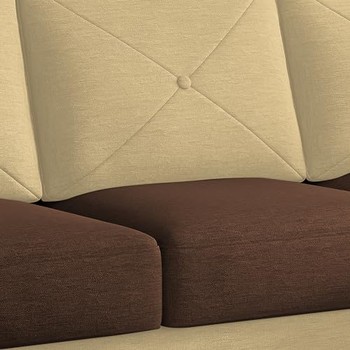 Image of Baloney RHS 6 Seater L Shape Sofa Set with Center Table for Living Room (Cream Brown Fabric) Premium Fabric Sofa