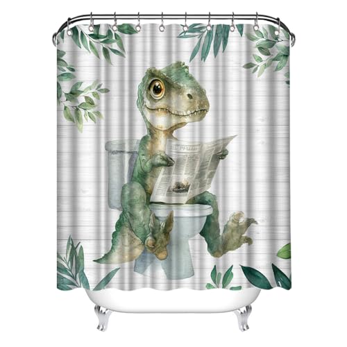Artmyharbor T-Rex Reading Shower Curtain 72x72 Dinosaur Bathroom Decor for Kids