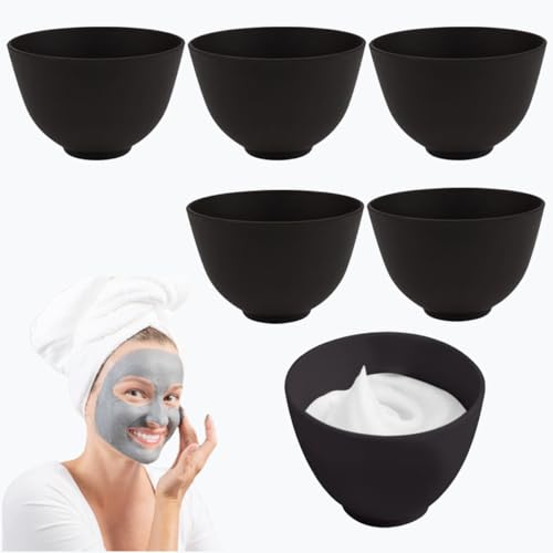 Rowcay 6-Pack Black Silicone Facial Mask Mixing Bowl Set for Spa, 3.93 Inch