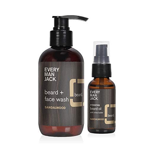 Every Man Jack, 1-ounce Sandalwood Beard Oil + 6.7-ounce Sandalwood Beard and Face Wash (BUNDLE PACK)