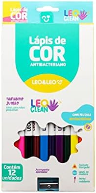 LAPIS 12 CORES JUMBO MADEIRA TRIANGULAR C/APONTADOR LEOCLEAN