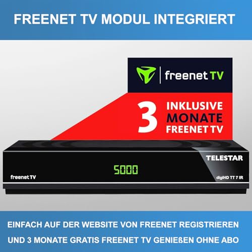 Telestar DVB-T2 Receiver + 3 Monate Freenet GRATIS + DVB-T Antenne + netshop 25 HDMI Kabel, HDTV, HD USB Mediaplayer, HDMI (Hybrid Receiver für DVB-T2 und Kabel TV)