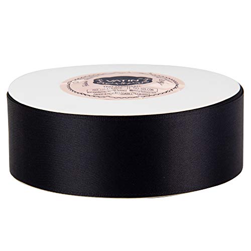 Vatin Solid Color Double Faced Black Satin Ribbon 1-1/2" Wide 50-Yards Long Perfect For Wedding Decor, Crafts, Bow Making, Sewing, Gift Package Wrapping And Other Projects #TOP1
