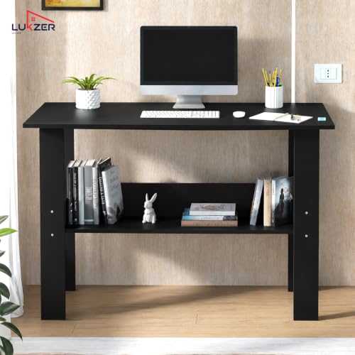 Image of Lukzer Premium Engineered Wood Computer Desk with One Tier Shelves | ST-005 /Black | Laptop Study Table for Office Home Workstation Writing Modern Desk (110 x 55 x 77 cm)