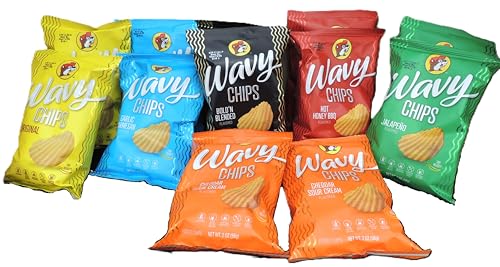 Buc-ees Offical Wavy Potato Chips 8 Total Collection - Cheddar Sour Cream - Boldn Blended - Garlic Parmesan - Jalapeno - Hot Honey BBq - Original (8 Bags 16oz Total, Collection 8 Bags 2 Flavors)