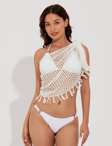 Women's Sarong Crochet Sarong Cover Up Short Bathing Suit Wrap Skirt with Tassels4