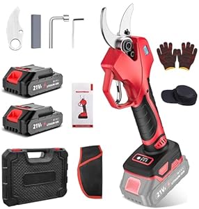 Akku Astschere, 50mm Elektrische Gartenschere mit 2 Akkus und LCD-Bildschirm, SK5-Klingen, Bürstenlosem Motor, Sicherheitsschalter, Gartenschere akku für Gartenarbeit, Weinreben und Obstbäume