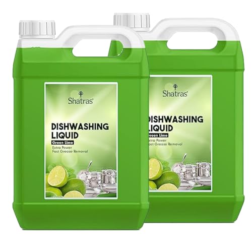 Image of Shatras Refreshing Green Lemon Dishwash Gel with Active Salt Formula- Antibacterial, Residue-Free, Fast Cleaner for All Utensils,Dishwasher Liquid, 5 Liter Refill Can (Pack Of 2)