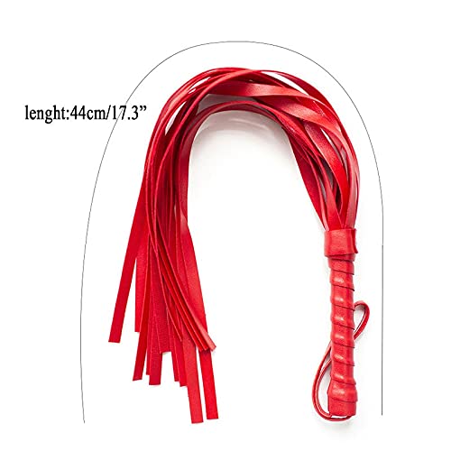 Látigo de Cuero Ecuestre de 44 cm Entrenamiento Diario Pareja Rojo, Protector de muñeca de Felpa