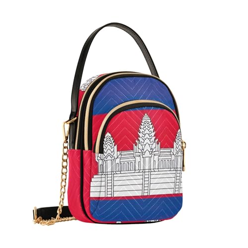 Cambodia Flag One Shoulder Purse Women Print Cell Phone Wallet Chain Purse Quilted Zipper Ladies Clutch Satchel2