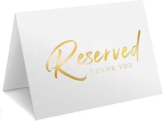 10PCS Gold Reserved Sign Double-Sided Folded Cards - 8x6 Inch Premium Paper Table Tents for Weddings, Parties, Restaurants | Reserved Seat Signs | Rustic Greenery Table Place Cards (White gold)