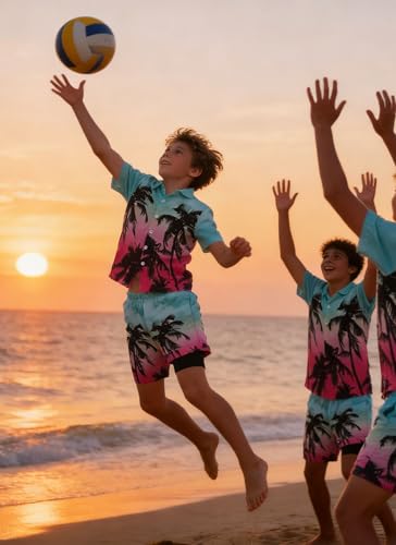 Image of UNICOMIDEA Boys Hawaiian Outfits Tropical Print Button Down Shirt + Swim Trunks 2 Piece Sets for 5-12T Kids