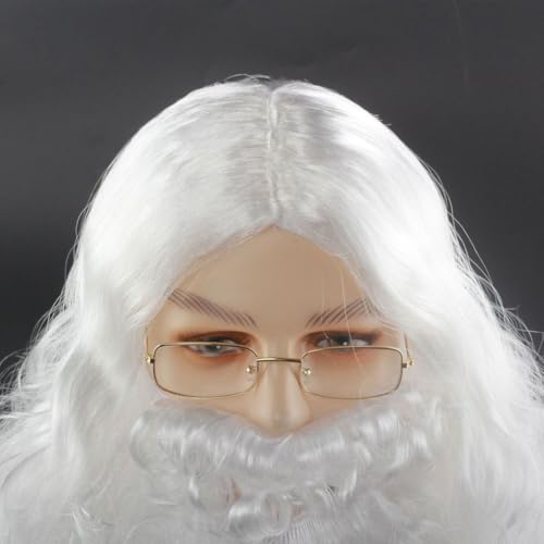 Peluca de Papá Noel realista con barba densa y accesorios de cosplay 3