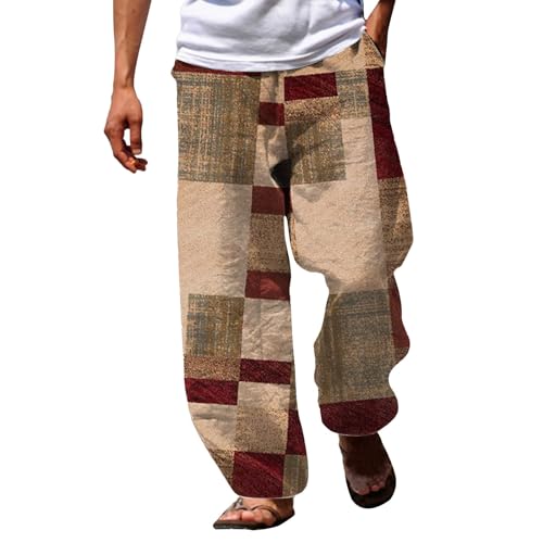 BOTCAM Herrenhose mit 3D-Druck, Strandhose, Kordelzug, elastischer Bund, geometrisch, bequem, lässig, für den Alltag, Urlaub, Streetwear Knallenge Hose Herren (Khaki, XL)