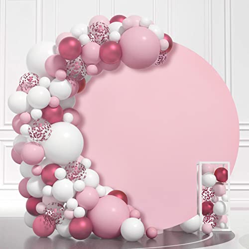 Image of Pink Round Backdrop Cover 7.2ft Pink Circle Arch Cover Birthday Photo Photography Background for Party Baby Shower Wedding Decorations (Frame Not Included)