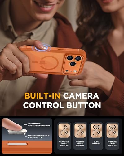 Image of Miracase Magnetic for iPhone 17 Pro Case 6.3 inch [Compatible with MagSafe] Full-Body Phone Case with Built-in Glass Screen Protector & Camera Control,Drop Proof iPhone 17 Pro Cover, Orange