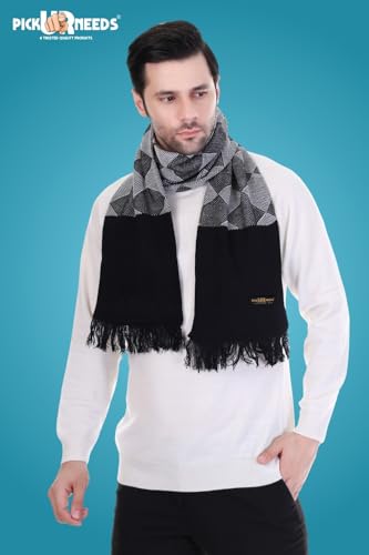 Image of Pick Ur Needs Premium Men's Warm And Stylish Woolen Muffler Angoora With Solid Color Plain Design And Stylish Tussles Ends Muffler For Men