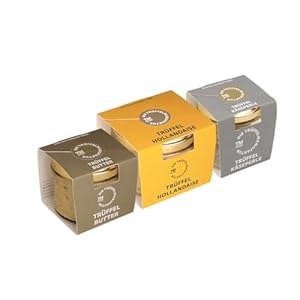 Die Trüffelmanufaktur - Feinkost Trüffel Probierpaket Bestehend aus: Trüffelbutter 95g, Hollandaise 180g und Hobelkäse „Perle" 60g, das Perfekte Geschenkset zum Geburtstag und Weihnachten