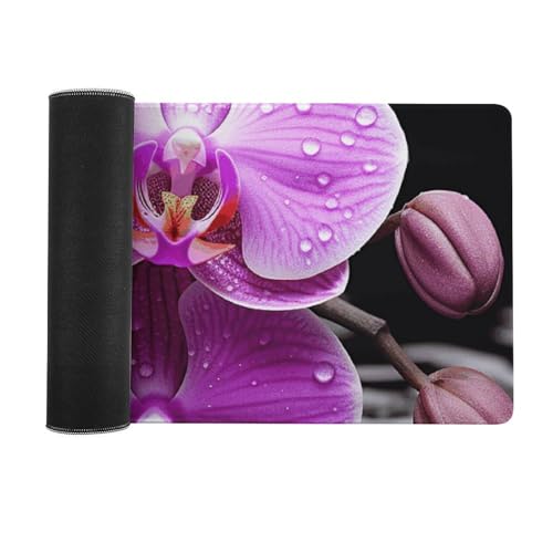 Tapis de souris de grande taille orchidée violette antidérapant