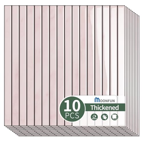 10-Sheet Upgraded Thick Peel and Stick Kitchen Backsplash Tiles,Waterproof Premium Self-Adhesive Wall Tile Stick on Backsplash for Kitchen,Bathroom and Fireplace(Pink,12