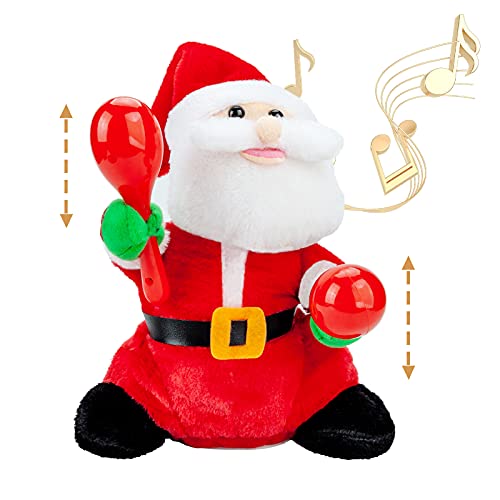 SdeNow Electric Santa Claus, 10'' Musical Santa Rock Stick Santa Claus Singing Dancing Christmas Santa Claus Toys Xmas Electric Dolls Gift