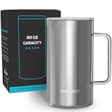 CHILLOUT LIFE Stainless Steel 20 oz Vacuum Insulated Coffee Mug with Handle and Lid, Large Thermal Camping Coffee Mug Cup with Durable Sliding Lid for Men & Women, Keeps your Beverages Hot/Cold