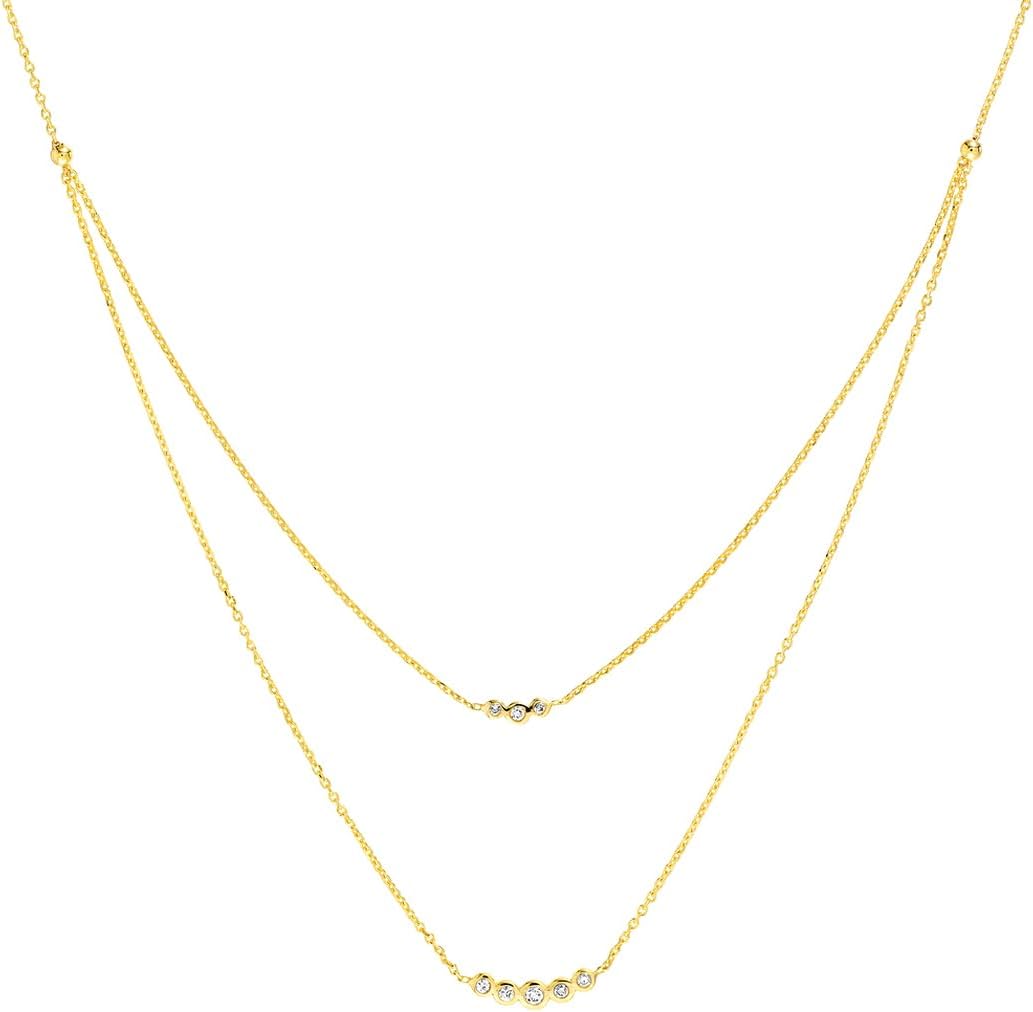 JewelryWeb 14k Yellow Gold 8 Diamond .13tcw Fancy Adjustable Double Strand Necklace 18 Inch Strand Necklace for Women