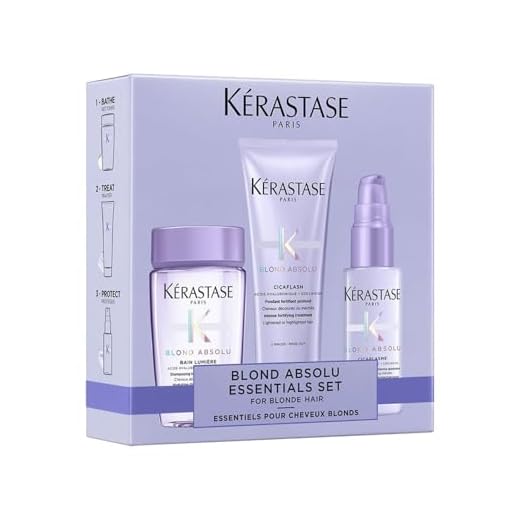Kérastase, Blond Absolu, rutina de cuidado con champú, acondicionador y spray protector de calor, para cabello rubio y rubio, Bain Lumière 80 ml, Fondant Cicaflash 75 ml y sérum Cicaplasme de 45 ml