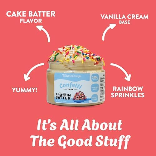Twisted Dough Protein Cookie Dough, Confetti Batter Flavor, Healthy Snacks, Gluten Free Edible Cookie Snack, High Protein Low Carb & Low Sugar Dessert for Kids & Adults, Keto Friendly, 1 Pack