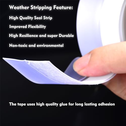 Silicone Seal Weather Stripping Tape 16.5 Feet Strip Bottom Draft Insulation Stopper Tape Weatherproof Soundproof for Door or Window Bathroom Shower Glass Gaps(45mm*5m) - 2