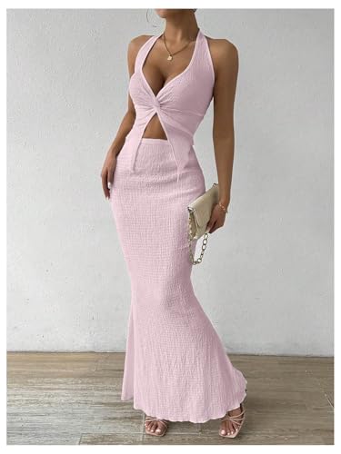 Image of SOLY HUX Women's Two Piece Outfits Twist Front Halter Cami Tops and Skirt Summer Set